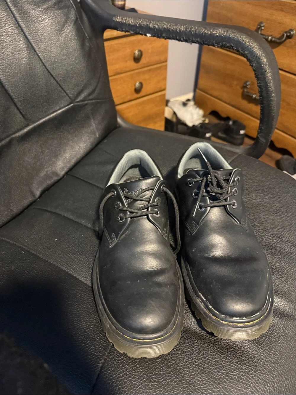 Dr. Martens Black Leather Lace-Up boots with Yellow Stitching